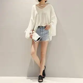 naning9 - 宽松垂肩针织上衣