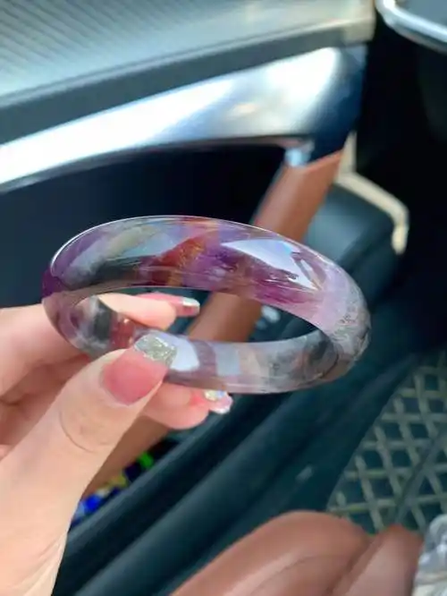 天然极光23紫钛手镯千层聚宝盆手镯红幽灵金黄板钛晶四色体手镯