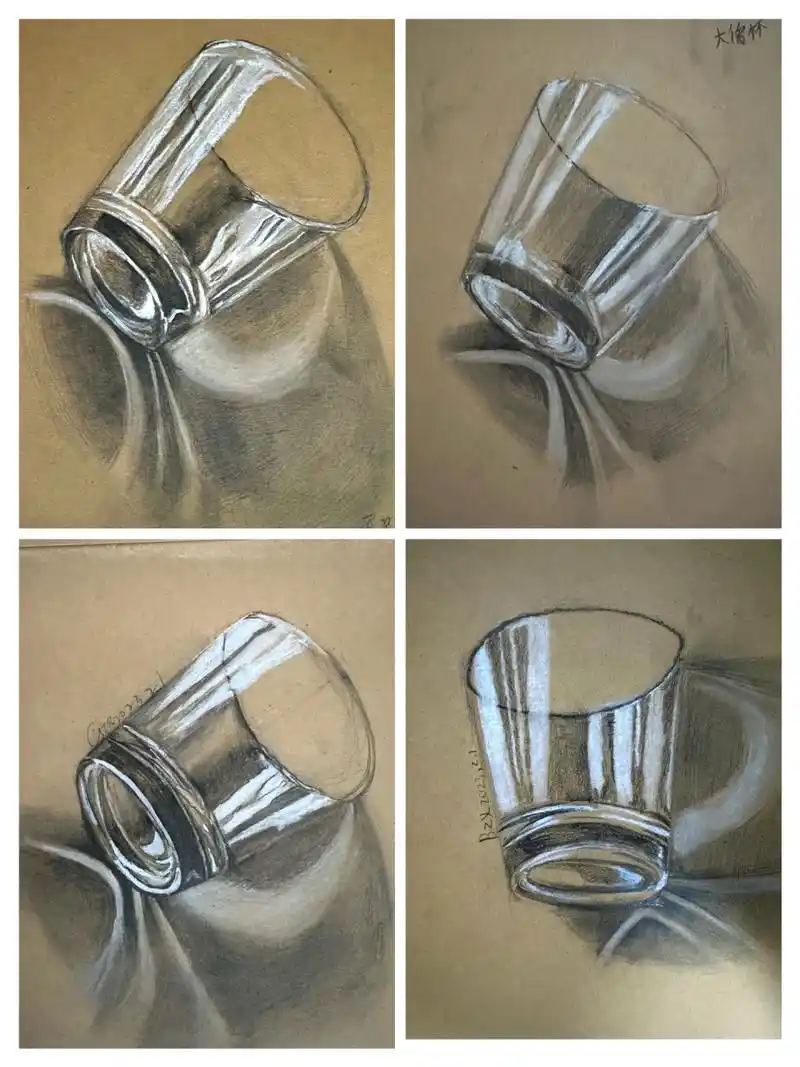 素描玻璃杯 铅笔 色粉