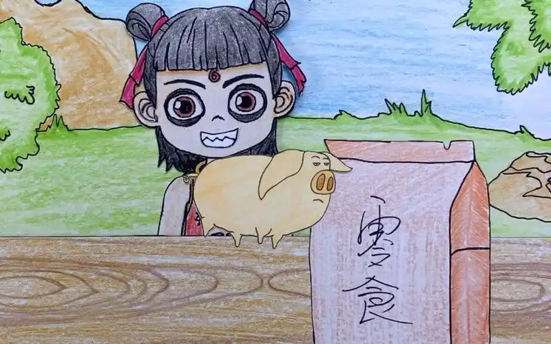 手绘定格动画:太乙飞猪给哪吒带零食,看看拆出了什么?惊喜