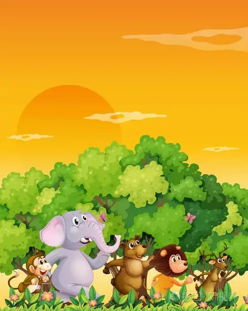 一群动物在森林里散步插画-正版商用图片1f7y2z-摄图新视界