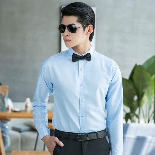 衬衫男士秋季薄款修身领带结韩版潮流正装职业商务白衬衣男装 领结