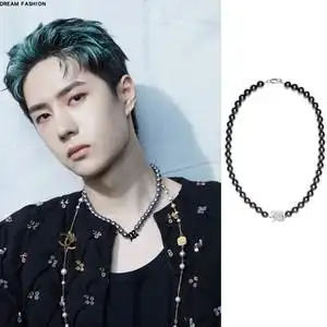 这就街舞3王一博同款黑色珍珠字母项链锁骨链男女潮流百搭颈链