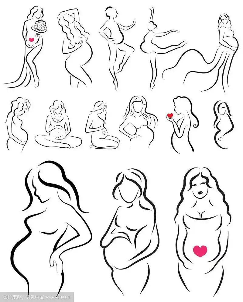 设置孕妇剪影,孕妇素描,孤立向量符号