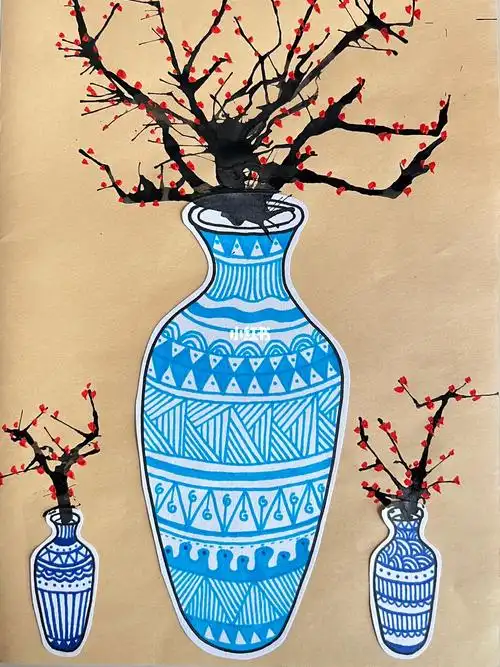 儿童创意绘画线描花瓶