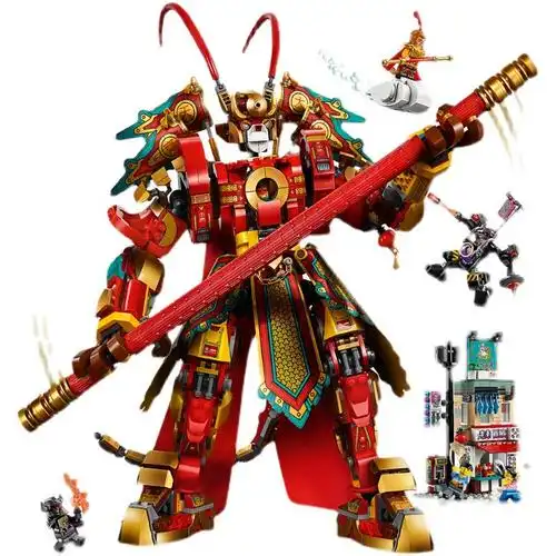 兼容乐高国潮风机甲齐天大圣孙悟空吕布男孩拼装积木玩具礼物摆件