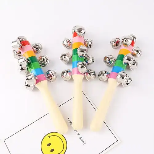 彩虹手摇铃一字七彩摇铃 奥尔夫乐器婴幼儿铃鼓木制 早教益智音乐