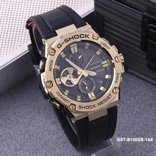 卡西欧gst100 gshock钢铁之心40周年限定太阳能蓝牙手表 gst b100