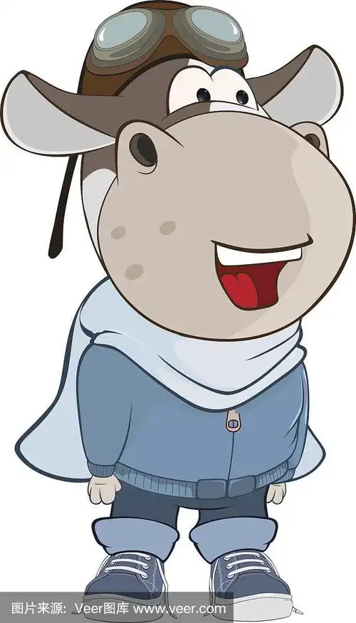 插图的可爱牛飞机飞行员卡通人物