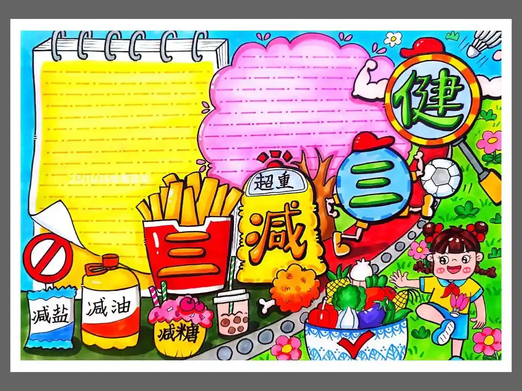 《三减三健主题手抄报》96线稿.#手抄报模板 #小学生手抄报 - 抖音