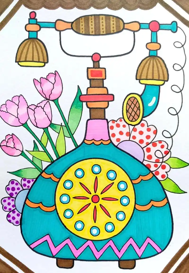 复古电话.#画画教程 #儿童画 #简笔画 #一起学画画 #美 - 抖音