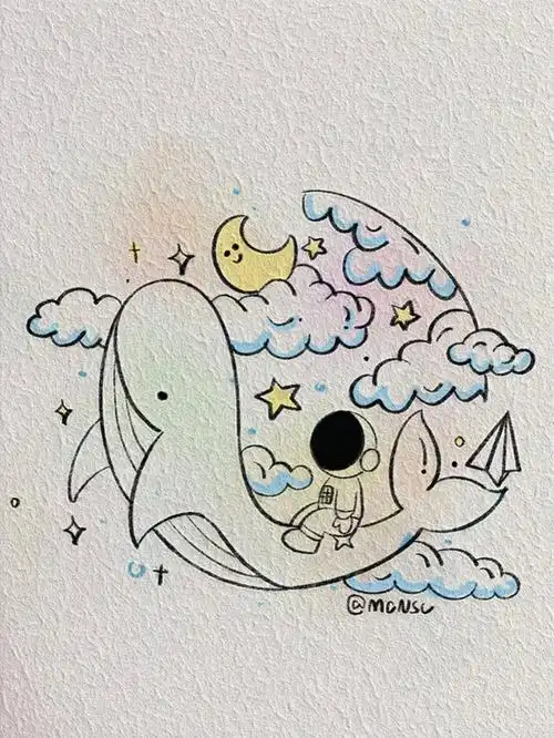 鲸落于海星沉于洼治愈系简笔画教程