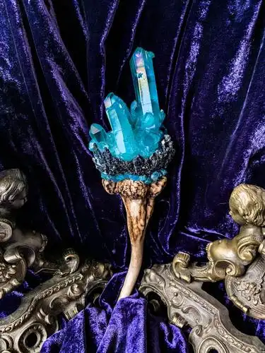 美国代购fairy◇手作魔法蓝色光环灵气石英水晶仙女异教徒魔杖——尖