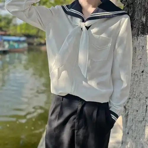 柠与季夏日系男生水手服长袖dk制服基础款中间服校供装情侣装男式