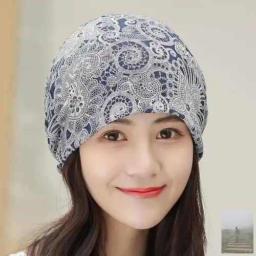 化疗后女士帽夏天网红做月子薄款7月时尚单层光头日系堆堆包头巾