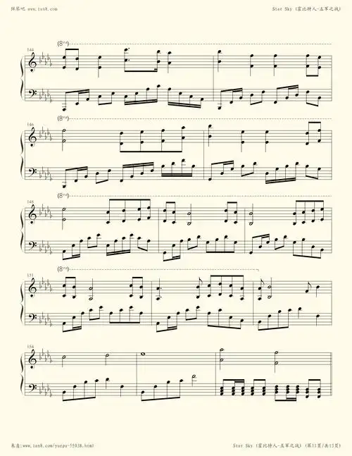 钢琴谱 - star sky (霍比特人-五军之战)