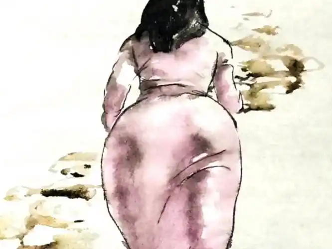 爬山女孩背影的水墨水彩画动态速写视频步骤分享