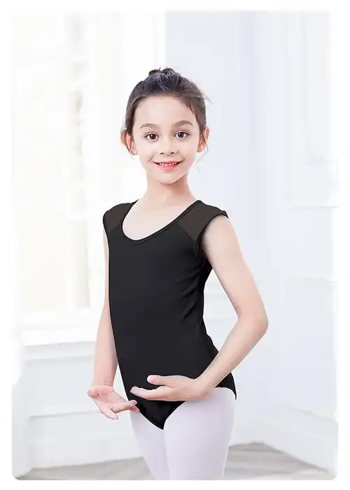 酷系儿童舞蹈服女童夏季练功服无袖网纱连体服女孩跳舞衣服芭蕾舞服装