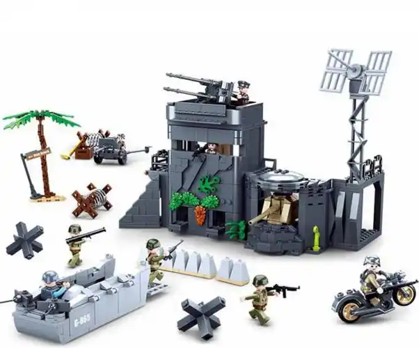 乐高lego森宝小鲁班二战诺曼底登陆艇碉堡国防军m26潘兴坦克拼装