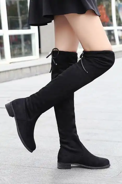 明星同款2017秋冬季新款过膝长靴长筒靴子女粗跟高筒弹力女鞋