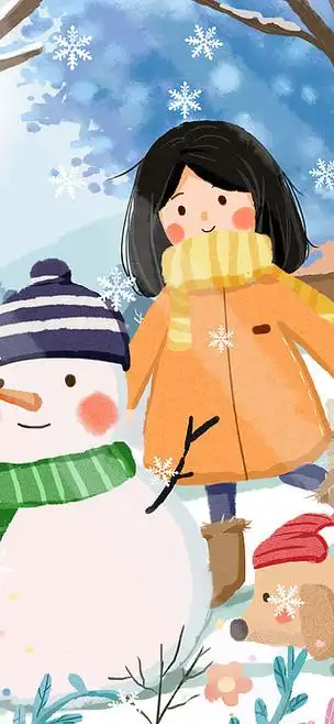 十二月你好十二月早晨与小女孩可爱温暖插画