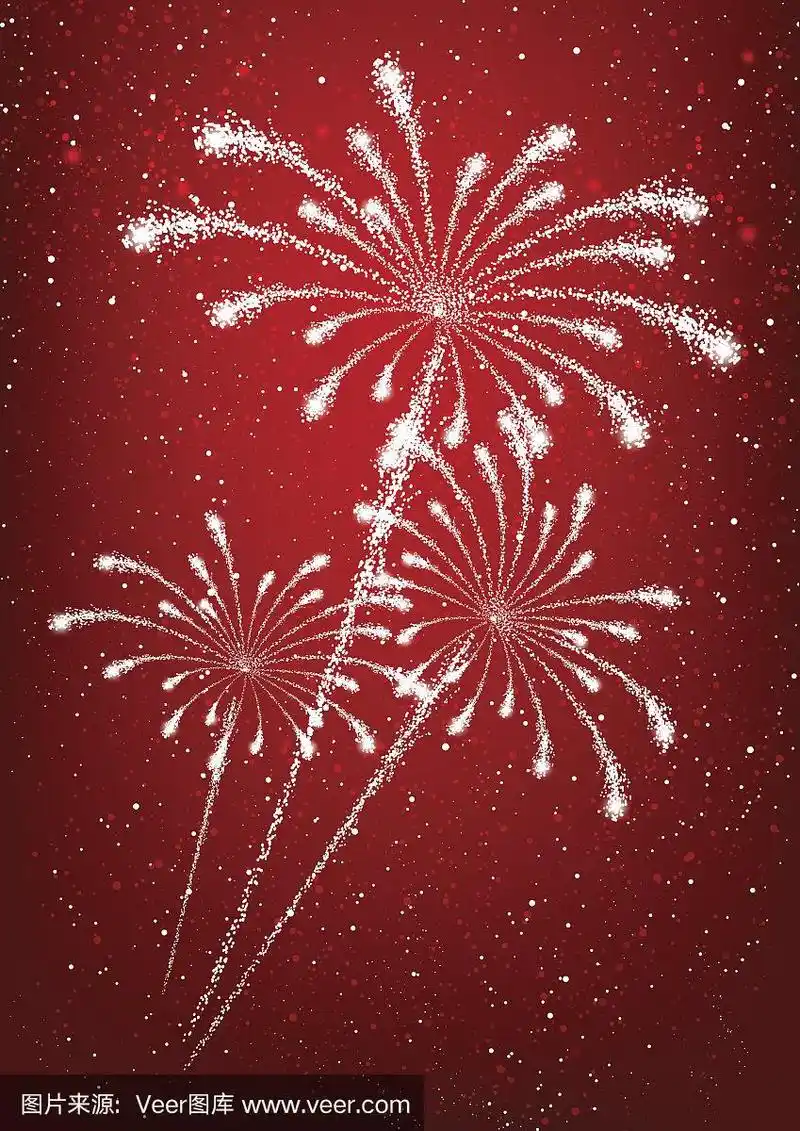 红色背景上闪亮的烟花