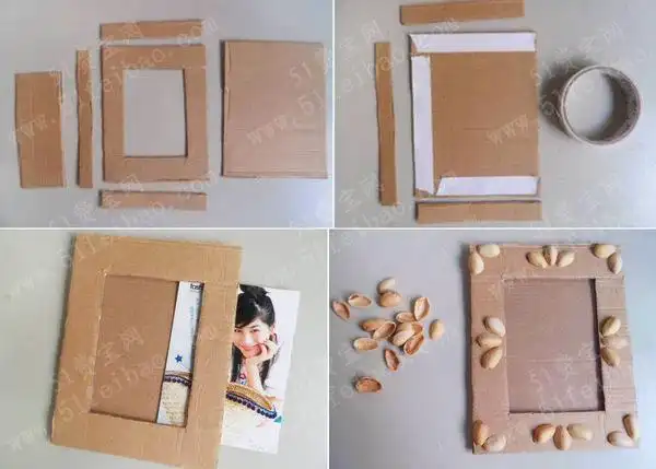 环保点缀生活diy开心果壳纸板相框 - 废物利用手工diy小制作 - 51费宝