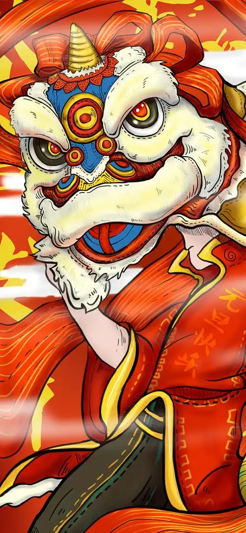 国风插画祥瑞舞狮