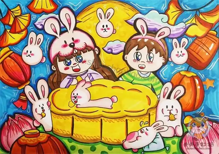 中秋节儿童画图片大全,小学生关于中秋的绘画作品集 - 巨明艺考