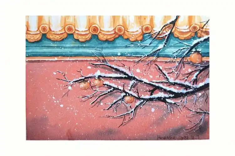 每日一画故宫雪景水彩