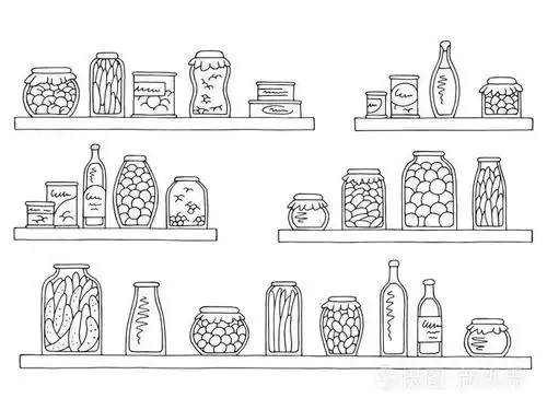 货架设置图形黑白隔离素描食品杂货店插图矢量插画-正版商用图片179my