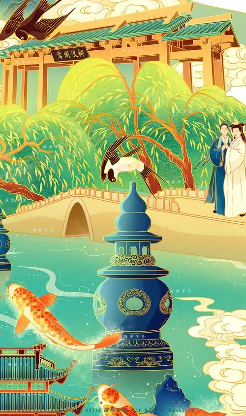 【西湖十景】杭州主题国风插画
