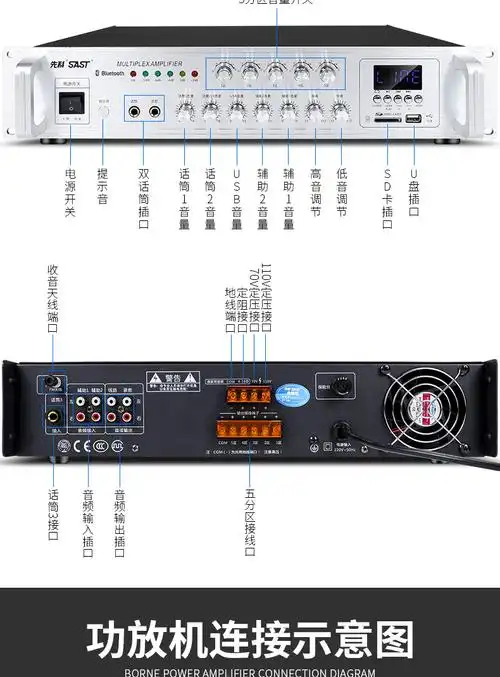 先科sa9019大功率专业功放机蓝牙分区定压公共广播背景音乐放大器