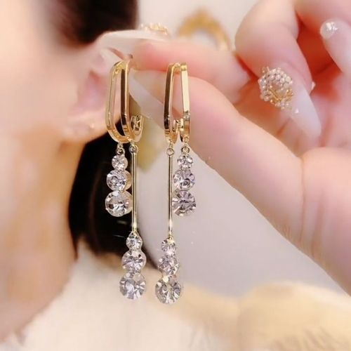 s925银针双流苏满钻长款耳环时尚个性潮耳饰高级感气质超闪耳钉女