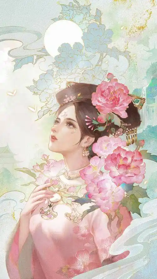 古风手绘插画夏日裙摆气质高雅貌美如花的古风美人