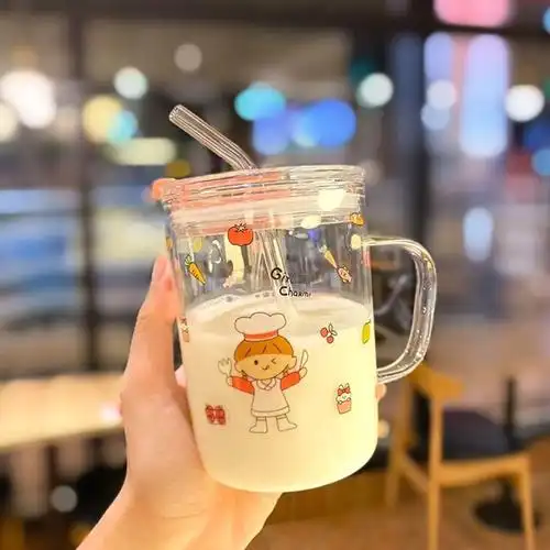 水杯网红少女可爱玻璃吸管韩版小女孩马克杯