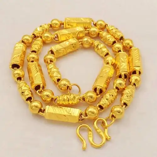 莹玉碧金店同款越南沙金项链男空心镀金大链子久不掉色粗佛珠竹节金