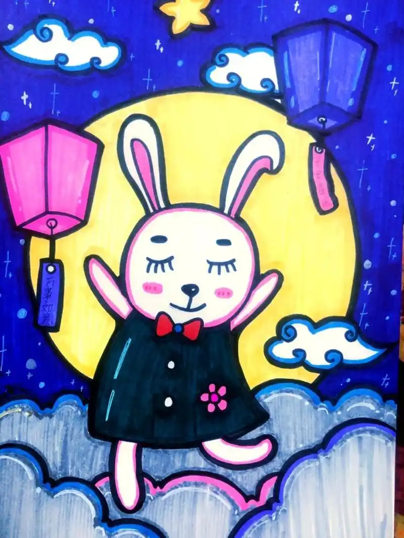 中秋节儿童画 #画画# #中秋# #兔子#