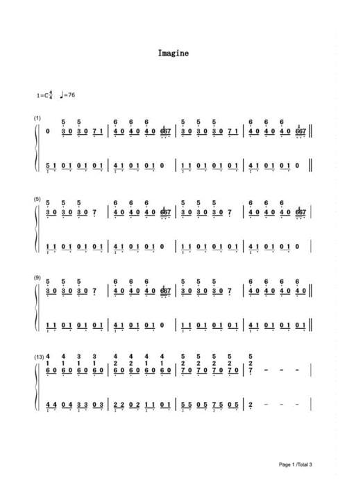 imagine钢琴谱johnlennon约翰.列侬双手简谱.pdf 3页