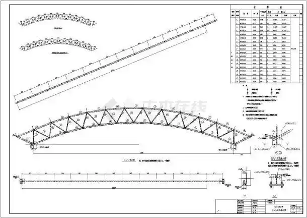 鞍山弧形钢管桁架cad大样构造节点图