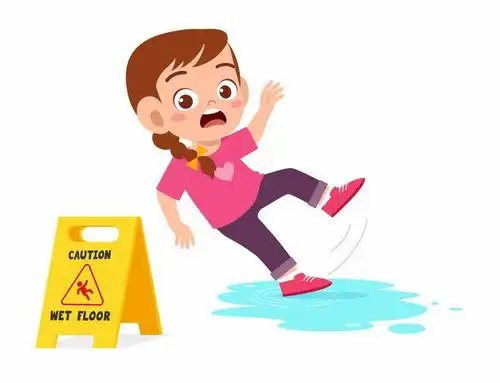 卡通小女孩小心滑倒png图片免抠矢量素材