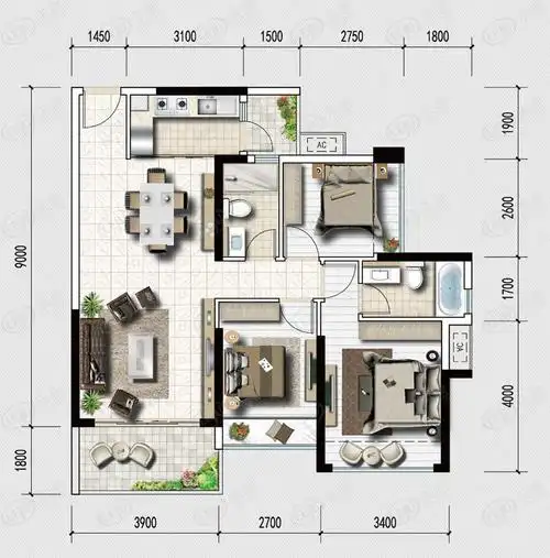 恒福时代城e1户型户型图