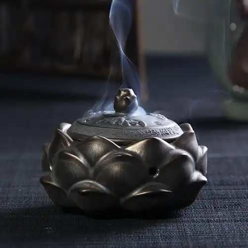佛教佛具用品佛前摆件薰香炉创意香道古铜釉仿古香炉 花开见佛款式五