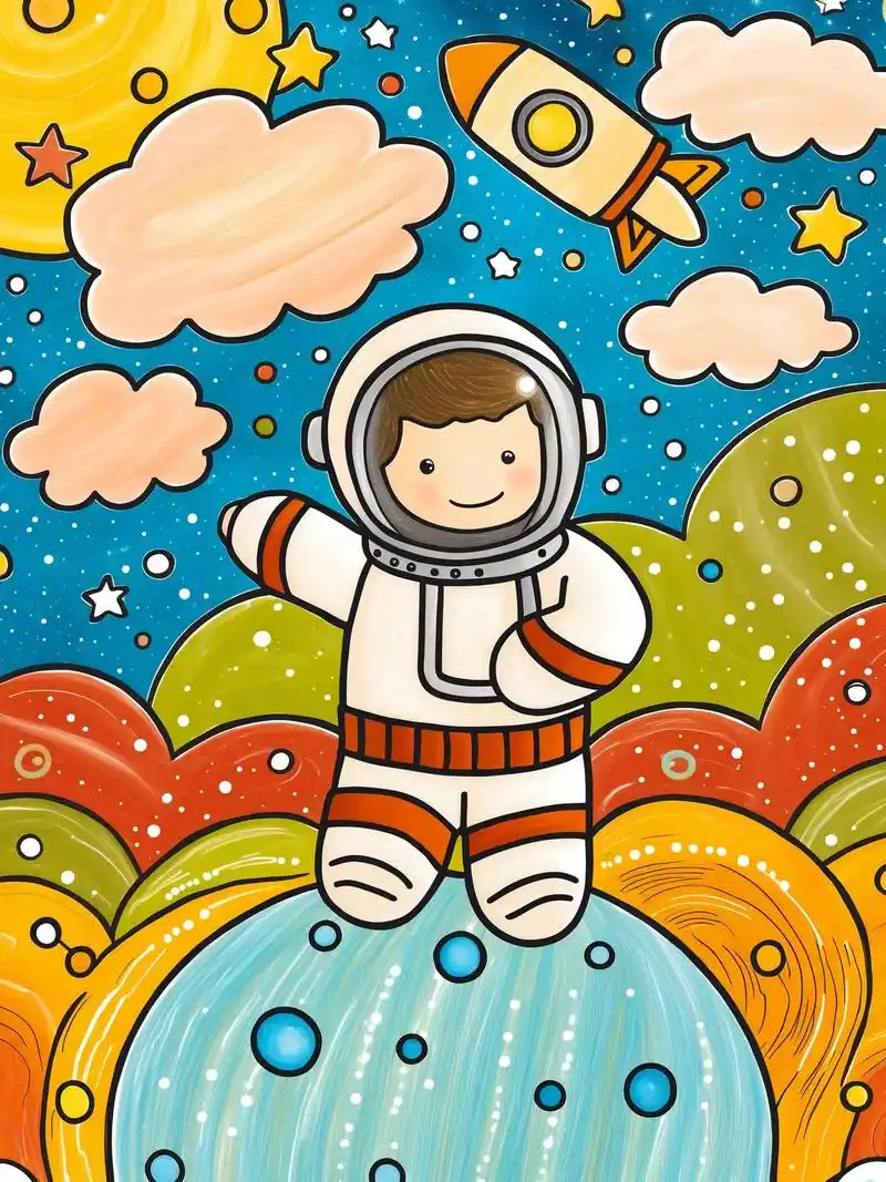 我是小小宇航员儿童画,适合一,二年级的小朋友画.画上小小宇航 - 抖音