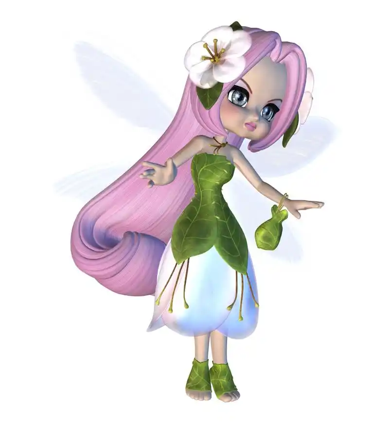 可爱的花仙子,数字在花裙子中呈现的一个可爱的小精灵的插图.