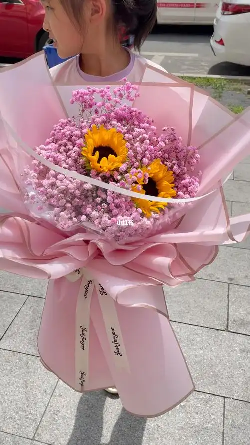 粉色满天星向日葵_满天星_向日葵_花束_满天星花束_家居家装_家居装饰