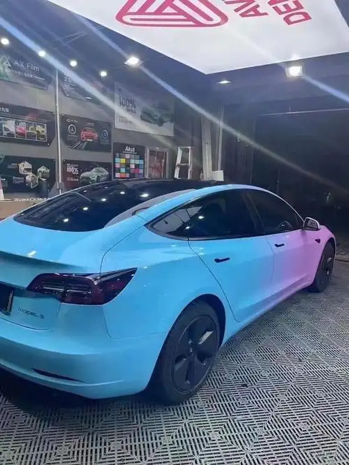 深圳特斯拉modle3蓝粉渐变车身改色贴膜_改装车论坛_太平洋汽车网论坛