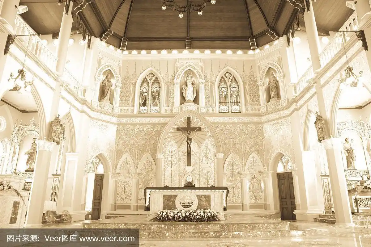 图像,教堂,室内,耶稣十字架,在上面