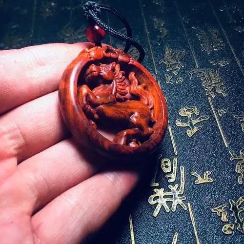 木雕挂件印度小叶紫檀马挂件项链钥匙扣红木木马项坠