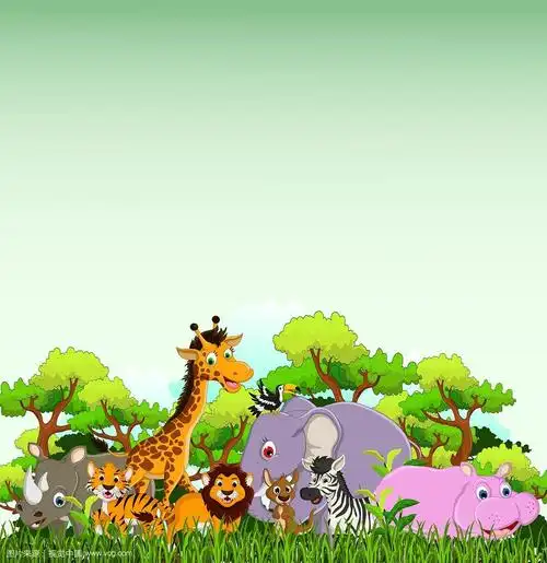 以热带森林为背景的动物卡通